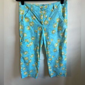 Vintage Lilly Pulitzer capri pants yellow daisies on a blue background size 8